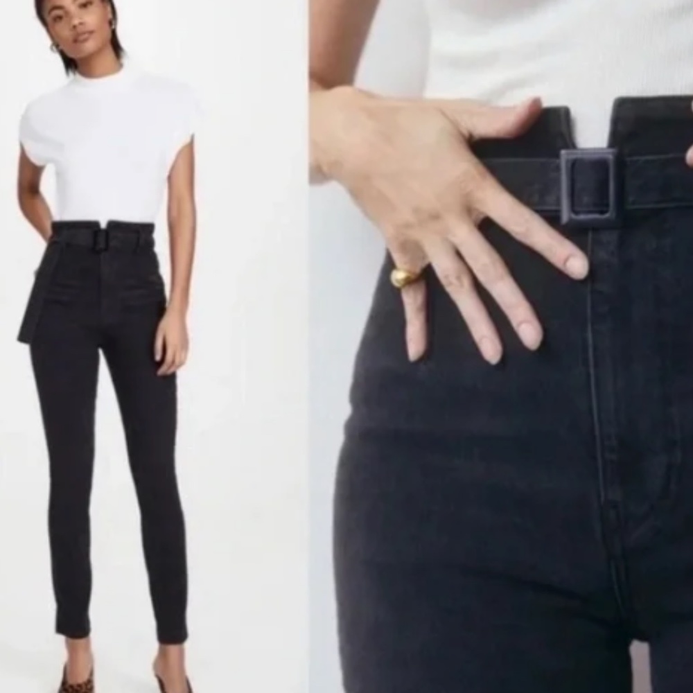 Reformation high waist belted black jeans